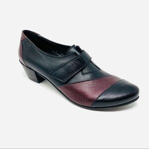 Fidji V417 Black Wine Leather Heeled Shoes Size 37.5 Block Heel Dress Pumps